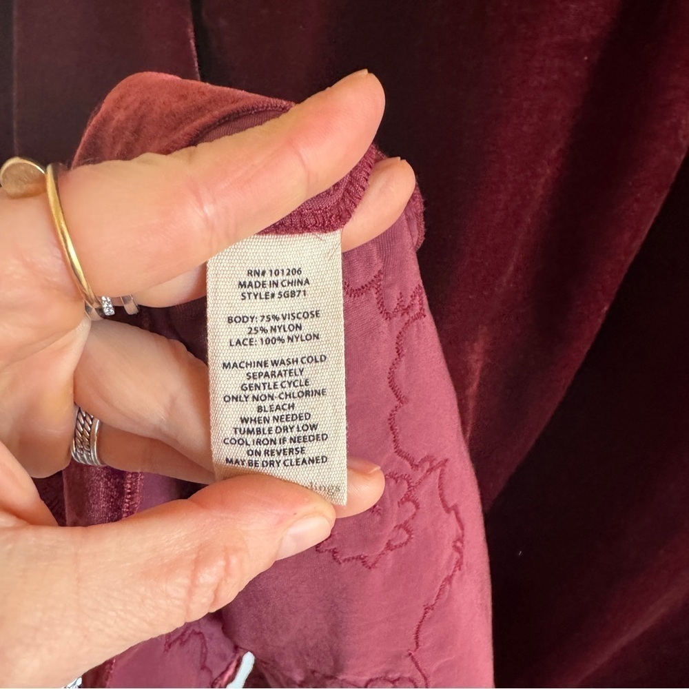 Soft Surroundings Eden Velvet and Lace Top Cabernet 1X - Picture 6 of 9